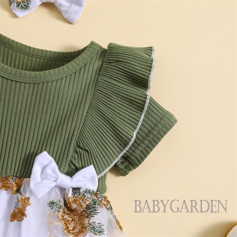 Áo Liền Quần Cổ Thuyền Thêu Hoa Dành Cho Bé Gái 0 Đến 24 Tháng Tuổi