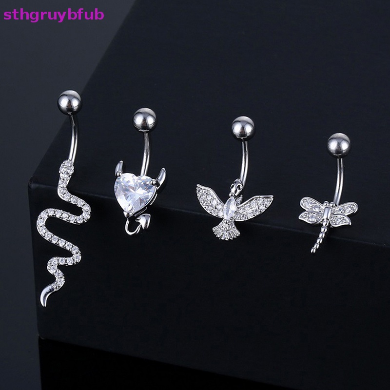 Khuyên RốN HìNh Tim ĐíNh Đá BằNg ThéP Không Gỉ