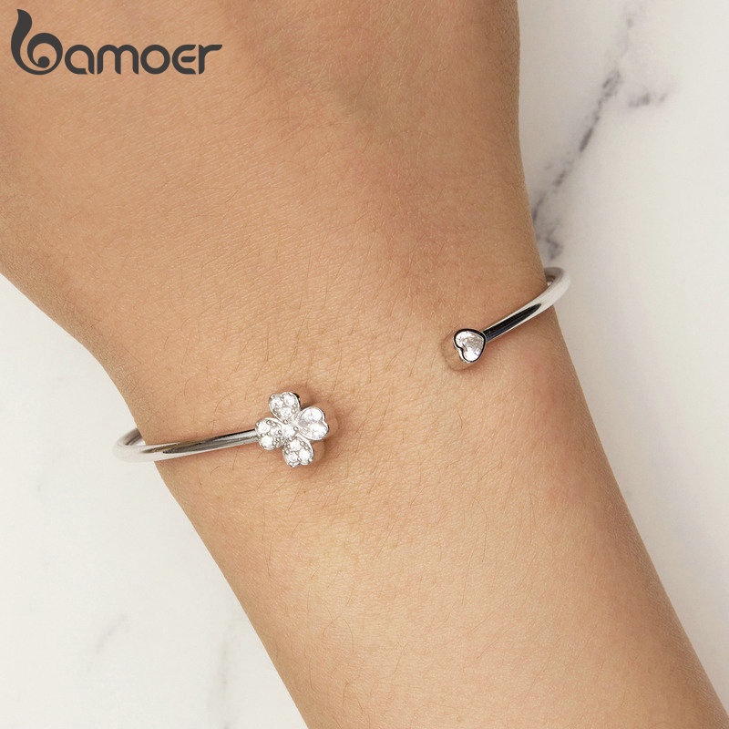 Vòng Tay Hở May Mắn Bamoer S925 Có Thể Điều Chỉnh Kích Thước Dành Cho Nữ