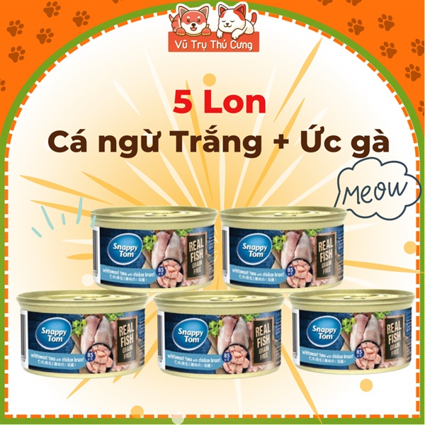 Combo 5 lon Pate Snappy Tom Premium cho Mèo 85g