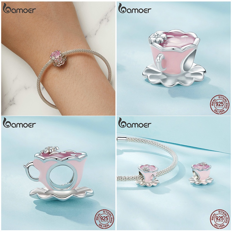 Mặt dây chuyền BAMOER bạc 925 mặt hoa đính đá tím thời trang