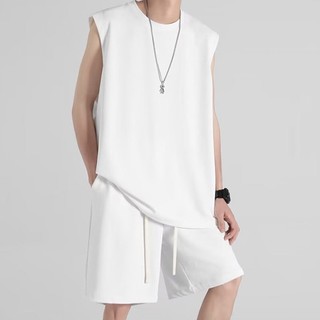 Set Áo Thun Không Tay Màu Trơn Và Quần Short Thời Trang Harajuku Cho Nam