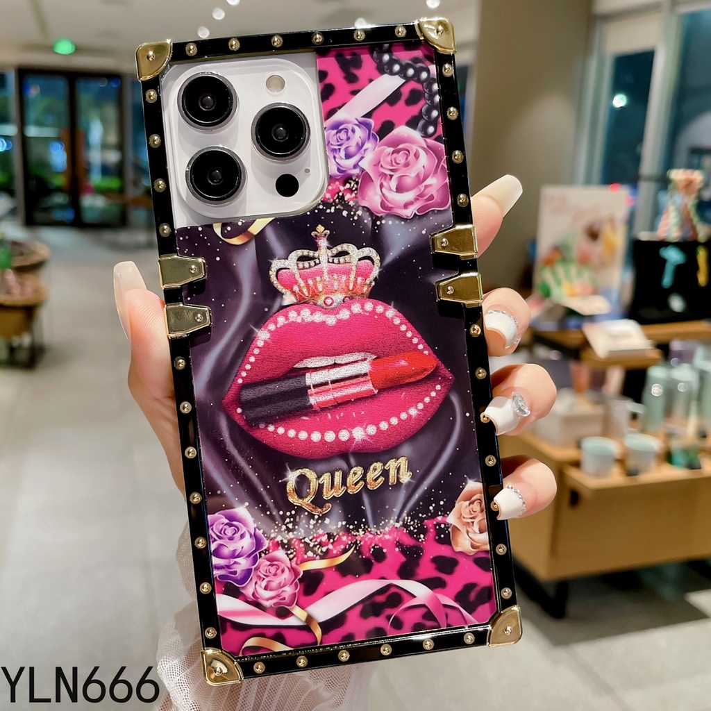 Realme C55 C30 C33 C35 C21Y C25Y 9 9i 9PRO C15 C25 5i C3 6i 5PRO Sang Trọng Họa Tiết Môi Vuông Vỏ Điện Thoại Xu Hướng Thời Trang Thiết Kế Phong Cách