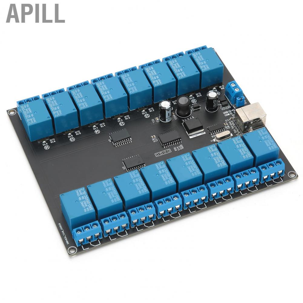 Apill Bảng mô-đun chuyển mạch rơle 16 kênh DC 9-36V USB SPDT có đèn báo TRÊN ZIN