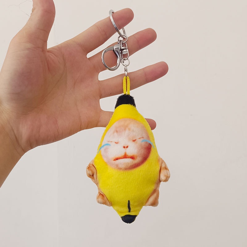 HK1 12CM Khóc Chuối Mèo Khóc Mèo meo Có Âm Thanh Ngộ nghĩnh Móc Khóa Búp Bê Mặt Dây Chuyền KH1