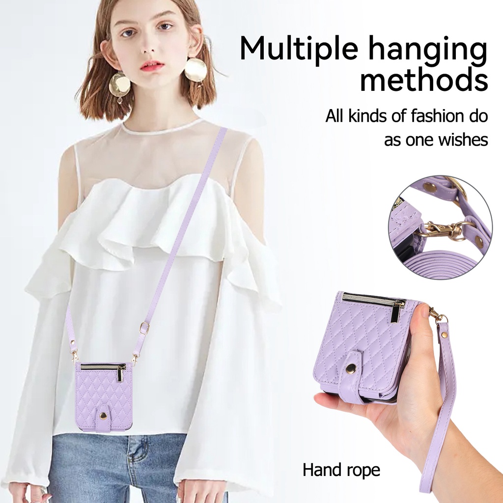 Ốp Điện Thoại Da Dây Đeo Ngang Cho Samsung Galaxy Z Flip 5 4 6 Flip5 Flip4 Flip6 5G Ví Có Và Khe Cắm Thẻ Bao