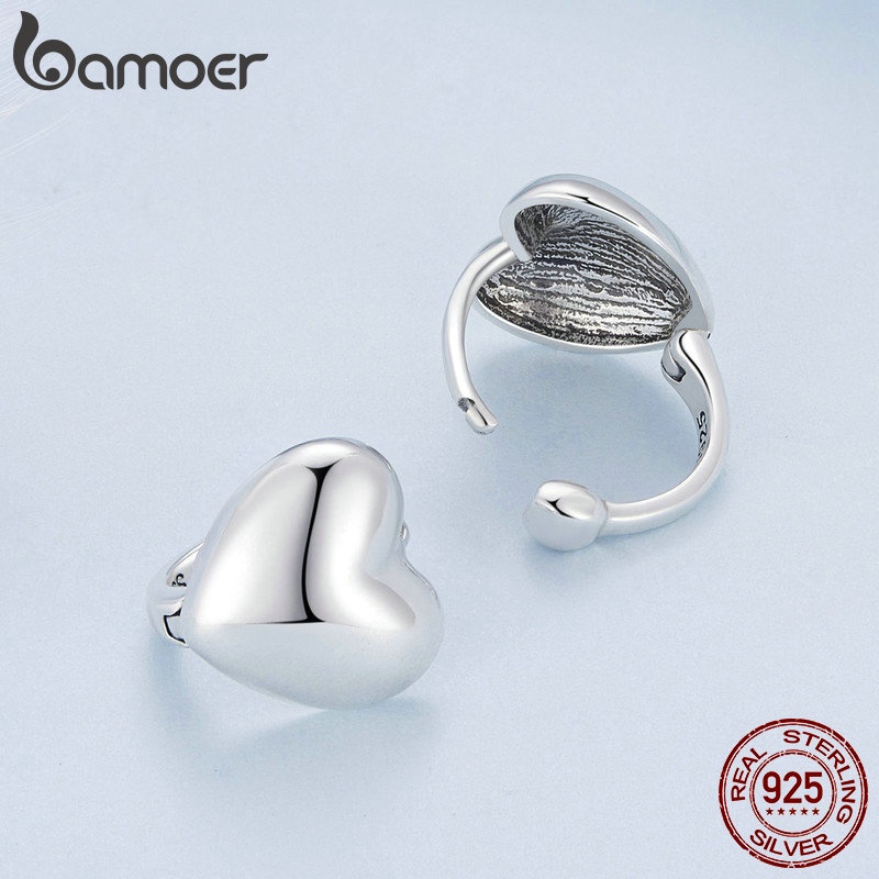 Bamoer Bông Tai Bạc 925 Hình Trái Tim Đơn Giản