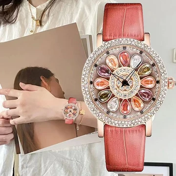 Đồng hồ nữ Đồng hồ nữ Đồng hồ nữ Kim cương đầy màu sắc Thời gian đến để chạy Đồng hồ nữ Gypsophila Light Luxury Niche Cảm giác cao cấp đầy đủ kim cương chống thấm nước Đồng hồ nữ t
