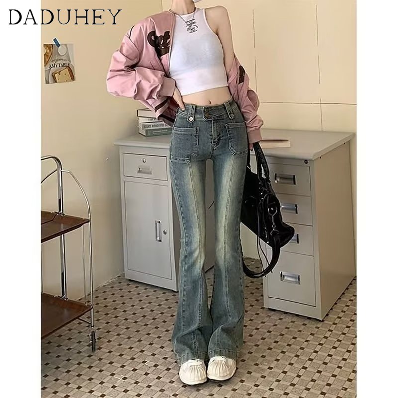 Ảnh DaDuHey New American Ins High Street Retro Washed Micro Flared Jeans Niche High Waist Wide Leg Pants Trousers 2