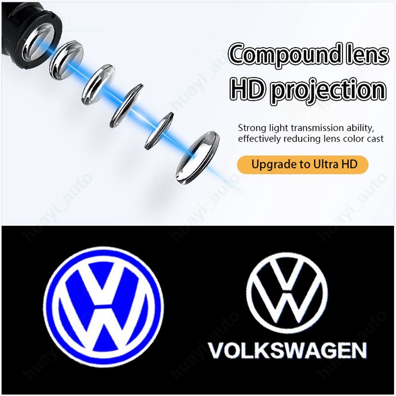 2 Đèn LED Chiếu Logo Gắn Cửa Xe Hơi Volkswagen Touareg Teramont CC Golf Sagitar New Passat Touran Tuguan