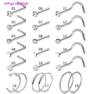 Bộ Khuyên Mũi Thẳng / Cong Bằng Thép Không Gỉ 20G