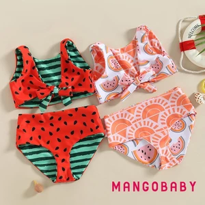 Mgg-kid Girl Bikini Đồ Bơi, Không Tay Cổ Chữ V In Dưa Hấu Mùa Hè Đi Biển Bé Gái Đồ Bơi Áo Vest + Quần Đùi