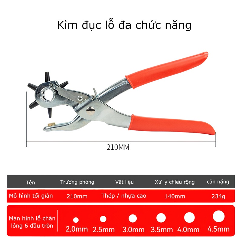 Kìm Bấm Lỗ Thắt Lưng,Dây Nịt,đồ Da Chuyên Dụng 6 Size