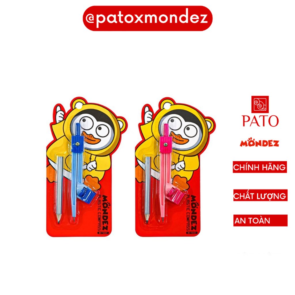 Compa Nhựa MONDEZ - Loại Dùng Chì Gỗ, Thiết Kế Tiện Lợi, Gọn Nhẹ, An Toàn Cho Bé Vẽ Hình M17001