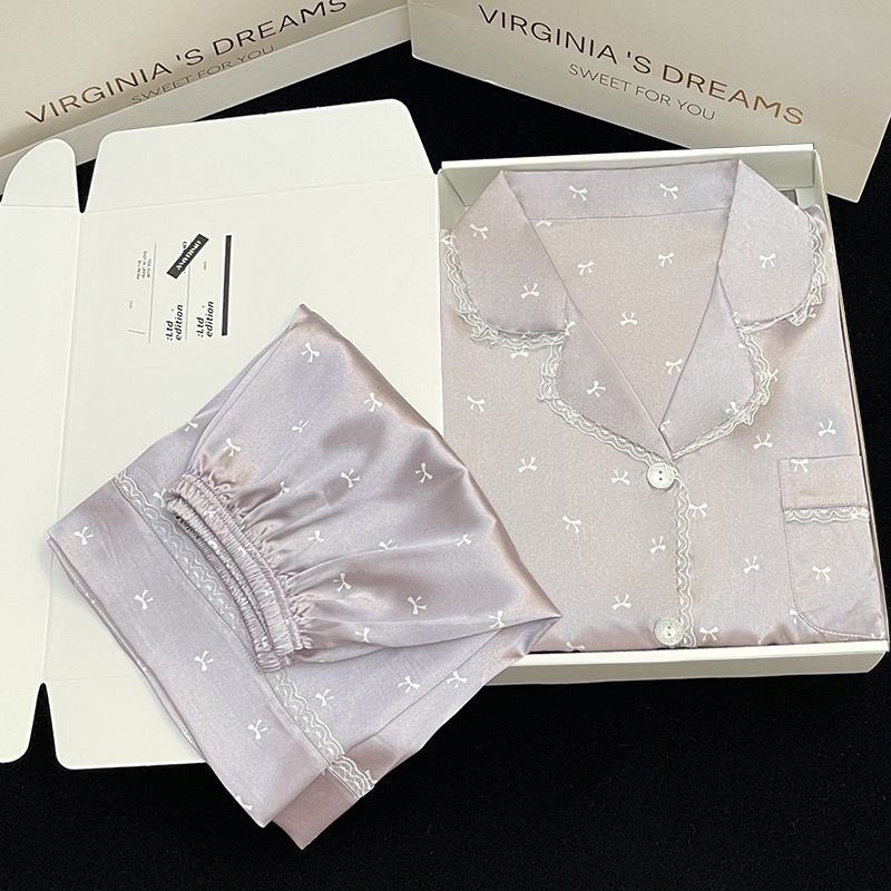 Váy Ngủ	Pyjama Bộ Đồ Ngủ Vải Lụa Lạnh Mỏng Tay Ngắn Màu Trơn Thời Trang Mùa Hè Cho Nữ [luyoo32]