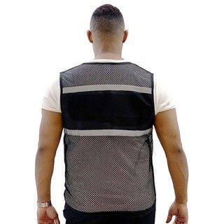 MARBLEM Với Dải Phản Quang, Áo Vest Vải Thoáng Khí An Toàn, Chạy Bộ Spandex Có Dây Kéo Lưới Đen Vest Xây Dựng Đường Sắt Giao Thông Công Nhân Tàu Điện Ngầm