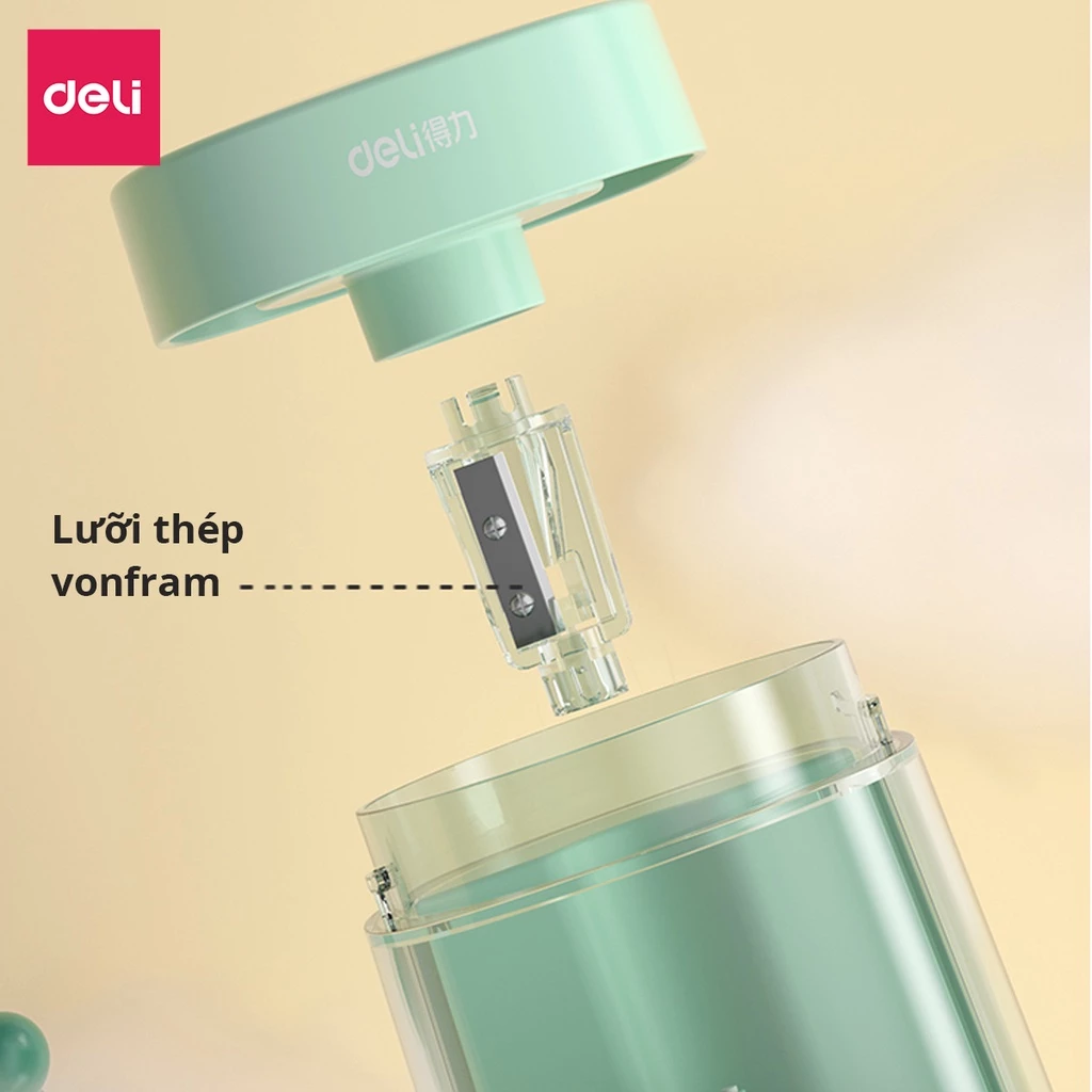 [MẪU MÃ MỚI] Gọt bút chì điện tự động Deli tiện lợi, an toàn và bảo vệ người dùng, màu sắc hiện đại