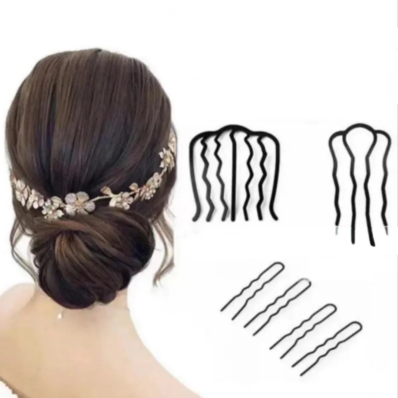 [tính Năng] lược kẹp tóc phong cách hàn quốc / trang trí phụ kiện tóc đơn giản / dụng cụ tạo kiểu tóc thời trang cho nữ / kẹp tóc xoăn bện hình chữ u / kẹp tóc búi đen