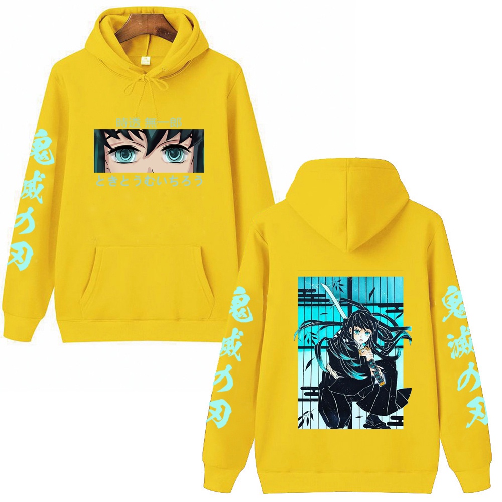 Anime demon slayer hoodie áo chui đầu áo khoác nỉ muichiro tokito đồ họa in áo khoác thường hip hop thời trang dạo phố