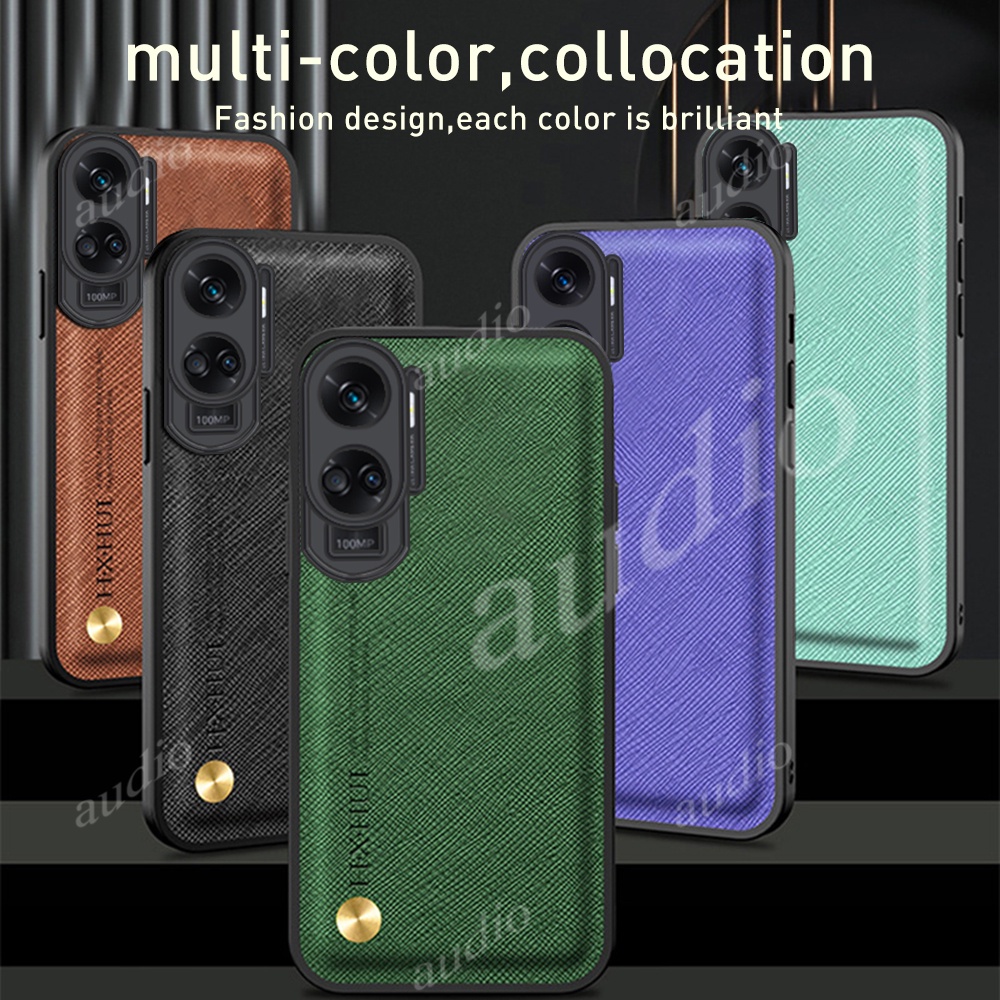Kết cấu da pu hạt chéo vỏ điện thoại từ tính cho honor 90 lite pro 5g 90lite 90pro 2023 máy ảnh chống va đập fundas cho honor90 lite pro 5g car magnetic holder cover