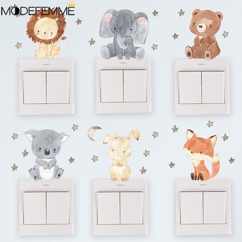 Miếng Dán Ổ Cắm Điện Bằng PVC Chống Nước Chống Bụi Họa Tiết Động Vật Dễ Tháo Rời