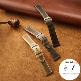 Dây Da Mờ Ý Chính Hãng 18 / 19 / 20 / 21 / 22mm Retro Màu Sáp Dầu Da Dây Đeo Đồng Hồ Vòng Tay Siêu Mỏng