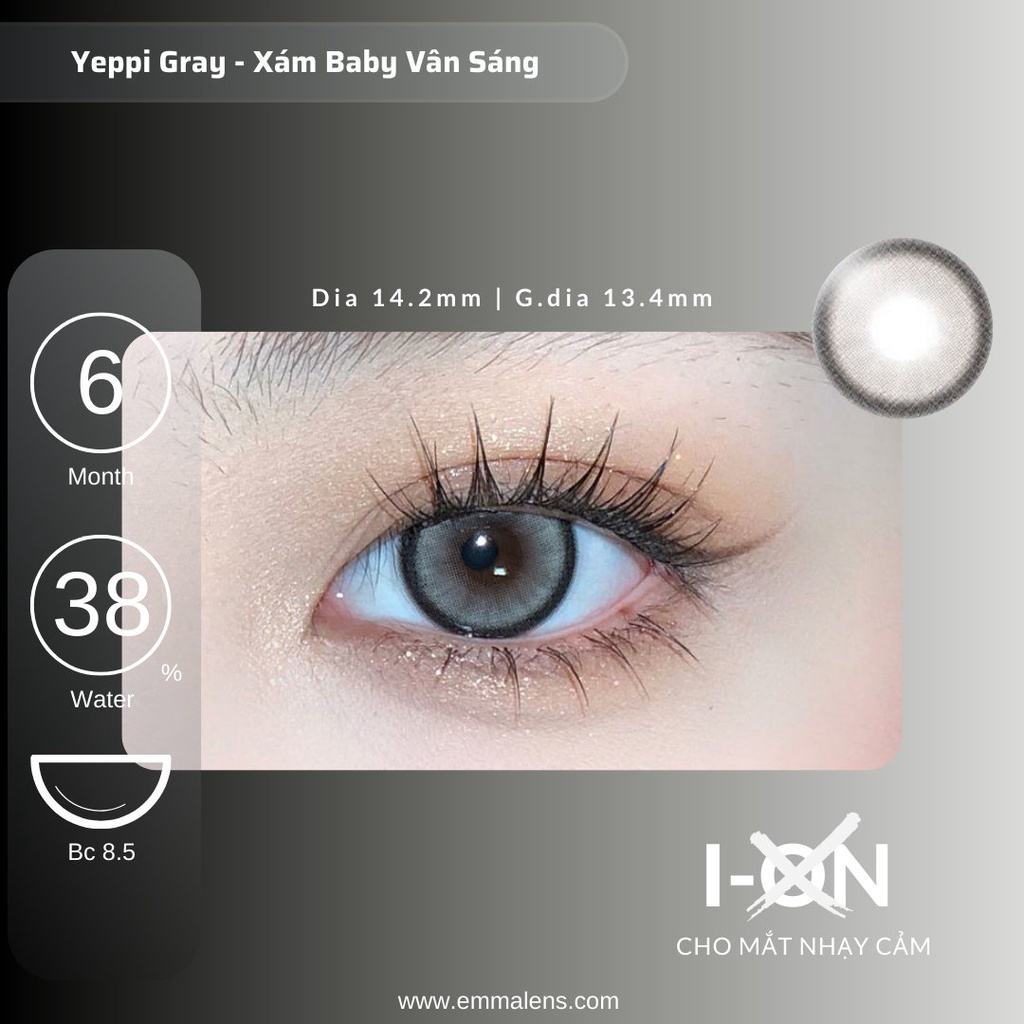 Kính Áp Tròng Yeppi Gray | Lens Xám Tây Giãn Nhẹ | Emma Lens