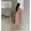 Suxi Tay Ngắn Mùa Hè Vintage Phong Cách Hàn Quốc Cổ Chữ V Hoa Ôm Vừa Vặn Đầm Voan
