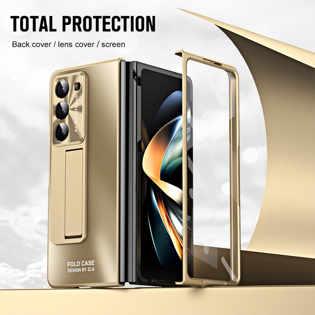 Dành Cho Samsung Galaxy Z Fold 6 5 Ốp Lưng Mạ Bản Lề Gấp 4 3 Với Bút S 360 Bảo Vệ Toàn Màn Hình AG Mờ Chống Sốc Chân Đế Vỏ Điện Thoại