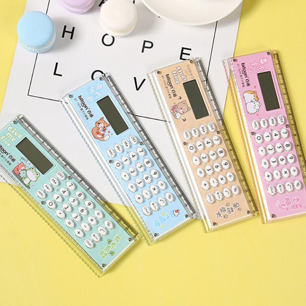 Thước máy tính GETVOW, với Máy tính 8 chữ số Thước thẳng 15CM, Học sinh cạnh thẳng 2 trong 1 đa chức năng