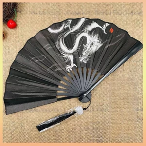 Quạt Xếp Cầm Tay Bằng Nhựa In Hình Rồng Phong Cách Trung Hoa Cổ Điển Dùng Hóa Trang