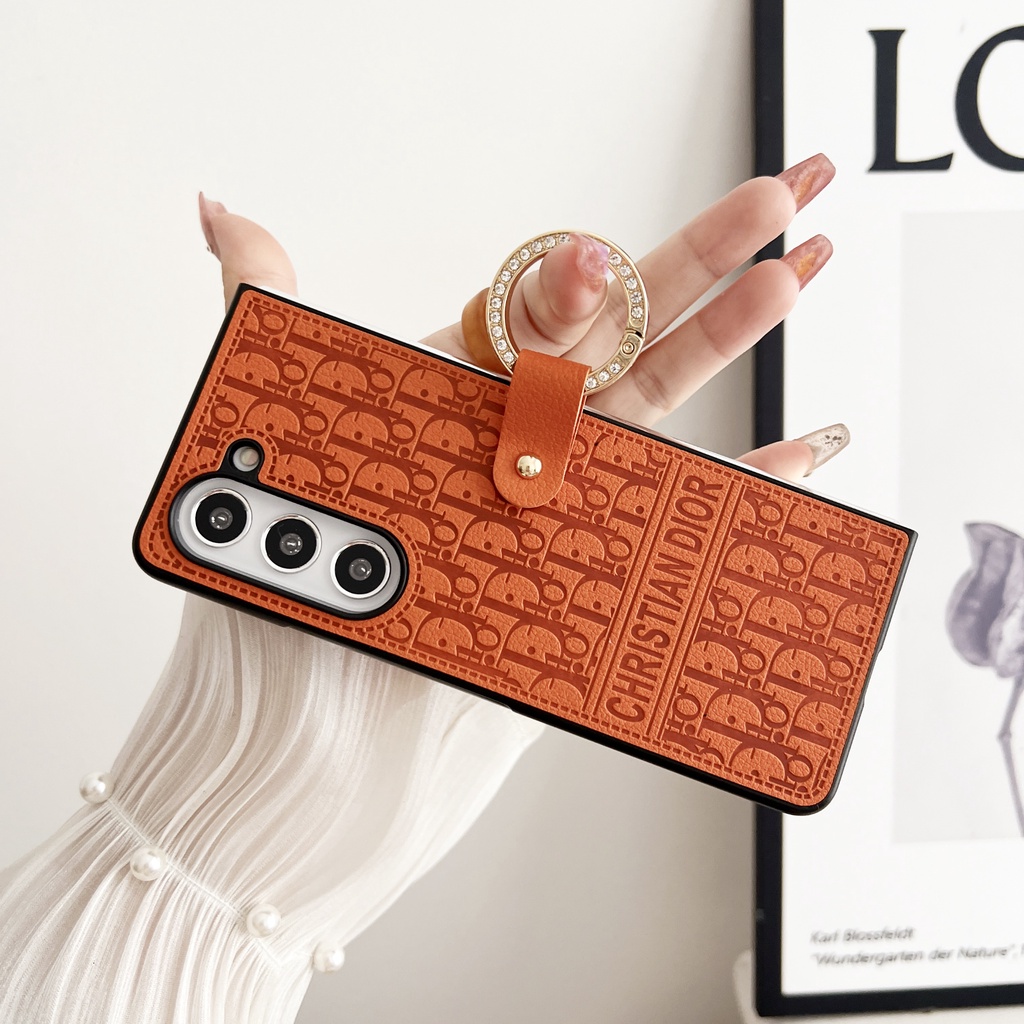 Dành Cho Samsung Galaxy Z Fold 6 5 4 3 2 Cổ Điển D Thiết Kế Da PU Chống Sốc Ốp lưng Cho Galaxy Z Fold6 Với Ngón Tay Vòng Buộc Gấp Ốp lưng