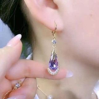 Khuyên Tai Hình Giọt Nước Đính Đá Pha Lê Phong Cách Hàn Quốc Thanh Lịch