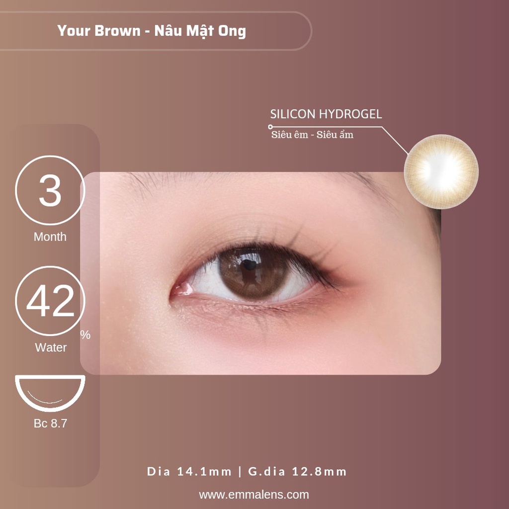 Kính Áp Tròng Your Brown Cấp Ẩm 3 Tháng | Lens Nâu Áp Tròng Tự Nhiên Siêu Ẩm 24h mỗi ngày| Emma Lens