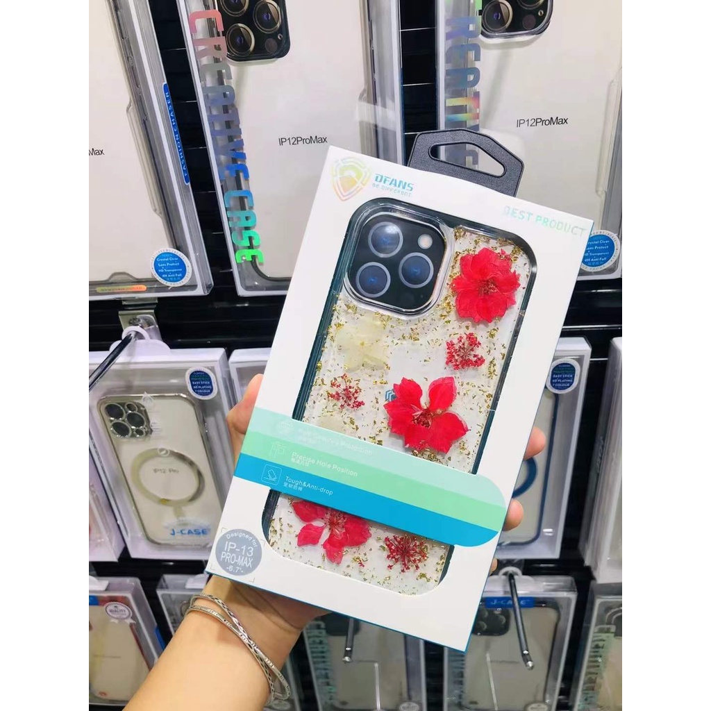 Ốp điện thoại IPhone 13Promax Vỏ bảo vệ Dfans Flower Chống sốc Apple 13Promax Gold Foil Vỏ bảo vệ toàn diện