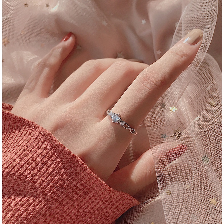 Cặp Nhẫn Cặp Đính Đá Zircon Có Thể Điều Chỉnh Kích Thước