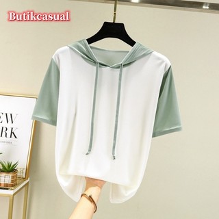 Phụ Nữ Băng Lụa Áo Có Mũ Trùm Đầu Cơ Bản Chia Áo Thun Mùa Hè 2025 Thường Ngày Rời Áo Trơn Tee