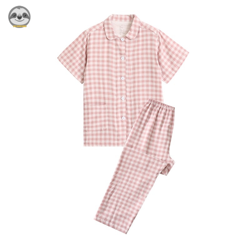 Phong Cách Nhật Bản muji Phong Cách / Áo Ngắn Tay / Quần Dài Hai Lớp Bằng cotton / Đồ Ngủ Dành Cho Cặp Đôi / Giản Dị