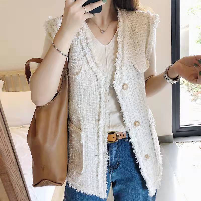 Áo Vest kiểu Pháp mới dành cho nữ không tay Tweed đa năng mới