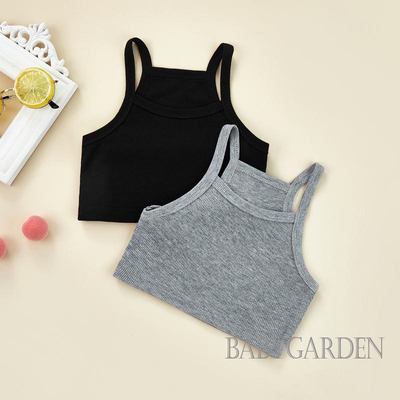 Áo Croptop Dệt Kim Hai Dây Màu Trơn Cho Bé Gái 1-6 Tuổi