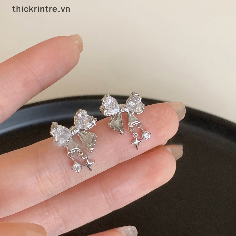 Bông Tai Hình Nơ Đính Đá Zircon Phong Cách Hàn Quốc Dành Cho Nữ