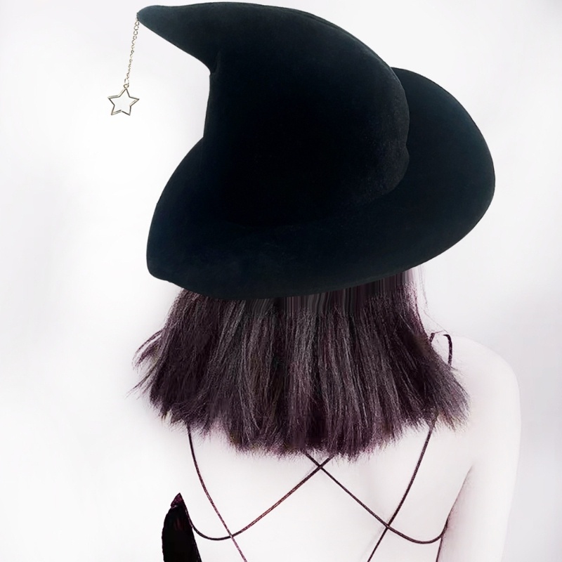 Dasbsug Halloween Mũ Phù Thủy Phù Thủy Nam Nữ Trang Phục Nhung Cosplay- Mặt Dây Chuyền Ngôi Sao