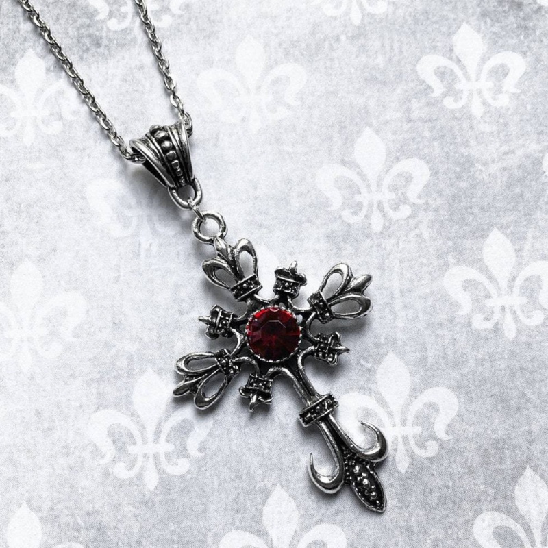 Vòng cổ Mặt Thánh Giá Đính Đá Zircon Đỏ Phong Cách Âu Mỹ