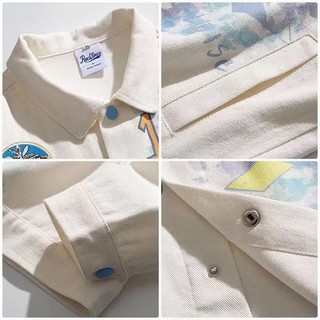 Áo Khoác Denim Tay Dài Cổ Gập In Họa Tiết Graffiti Thời Trang Cho Nam Và Nữ