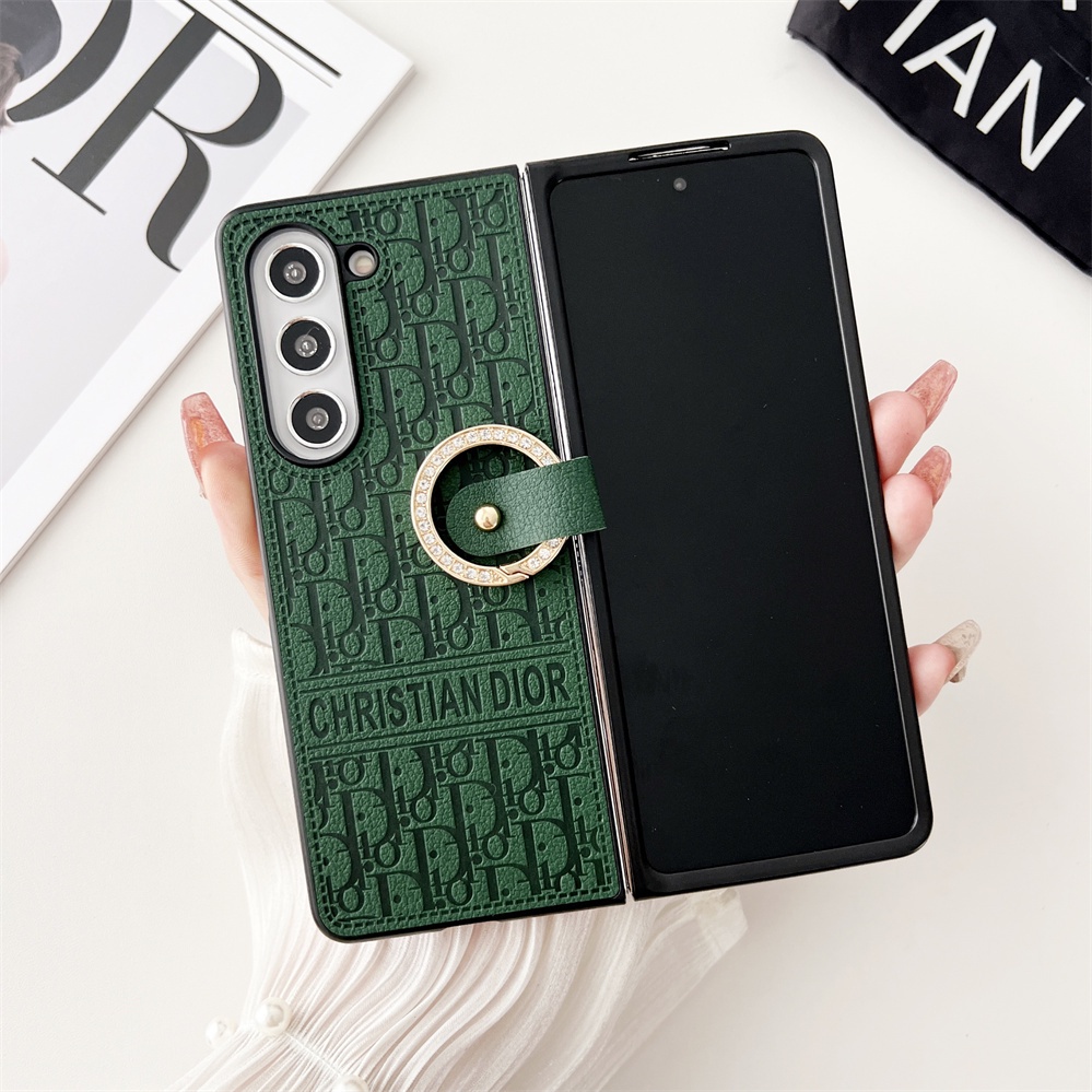 Dành Cho Samsung Galaxy Z Fold 6 5 4 3 2 Cổ Điển D Thiết Kế Da PU Chống Sốc Ốp lưng Cho Galaxy Z Fold6 Với Ngón Tay Vòng Buộc Gấp Ốp lưng