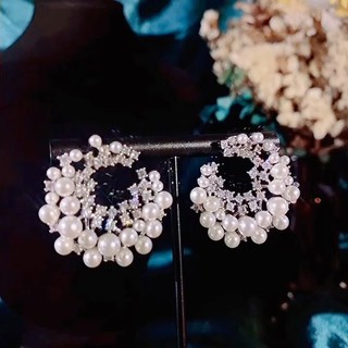 Khuyên Tai Chữ C Đính Ngọc Trai Sang Trọng Phong Cách Hàn Quốc