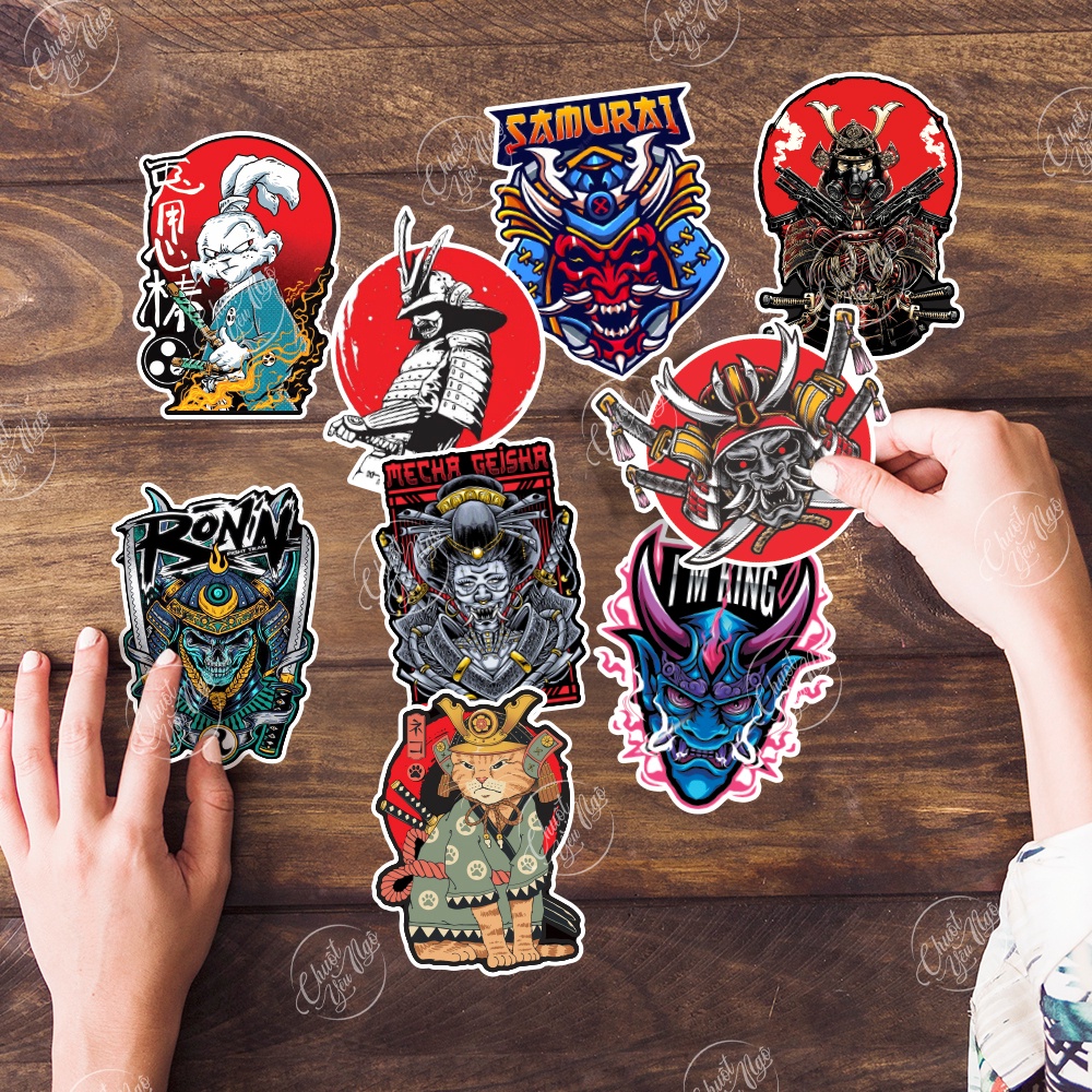 Bộ 9 sticker Samurai võ sĩ Nhật Bản saburau ác quỷ decal tem xe hình ...