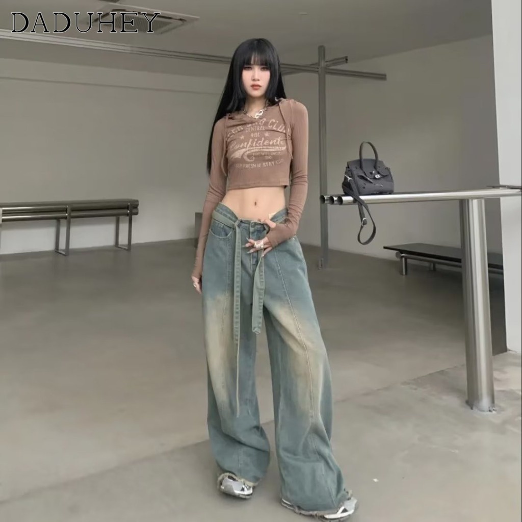 Ảnh DaDuHey New American Ins High Street Retro Hip Hop Jeans Niche High Waist Loose Wide Leg Pants Trousers 2