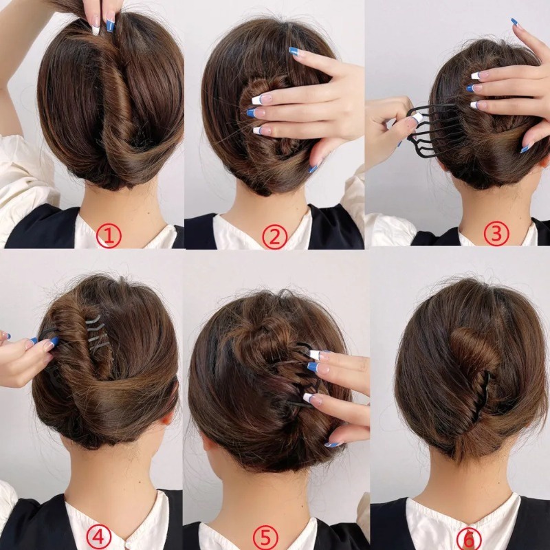 [tính Năng] lược kẹp tóc phong cách hàn quốc / trang trí phụ kiện tóc đơn giản / dụng cụ tạo kiểu tóc thời trang cho nữ / kẹp tóc xoăn bện hình chữ u / kẹp tóc búi đen