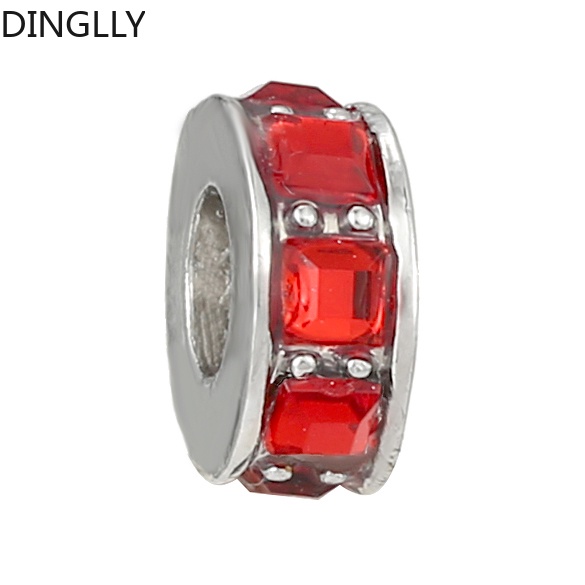 Hạt hợp kim dinglly màu đỏ rhinestone tròn đính cườm quyến rũ phụ kiện làm đồ trang sức tự làm